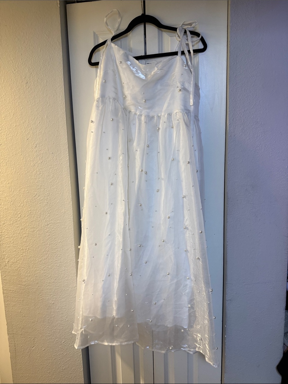 ARULA White Beaded Tie-Shoulder Girls' Formal Dress